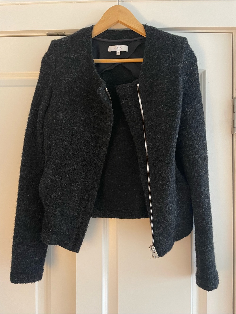 IRO Black Fuzzy Zip-Front Women's Jacket